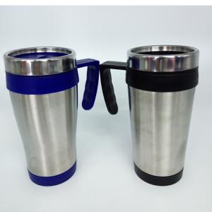 450ml mug with colorful handle and lid inside plastic outer stainless steel mug