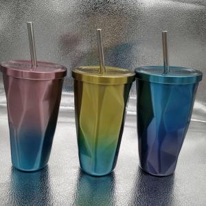 500ml stainless Steel Straw mug outer with diamond shape mug good sell in Amazon