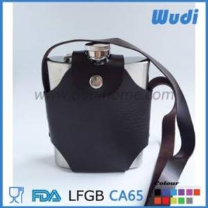 18oz hip flask stainless steel material with PU wrapped outside customized engraved logo embossed or debossed logo
