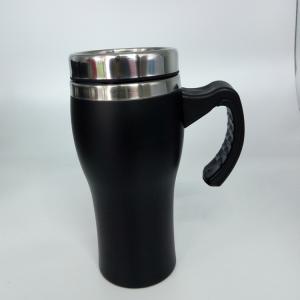 Travel mug with handle double wall ss tumbler with steel lid and plastic handle